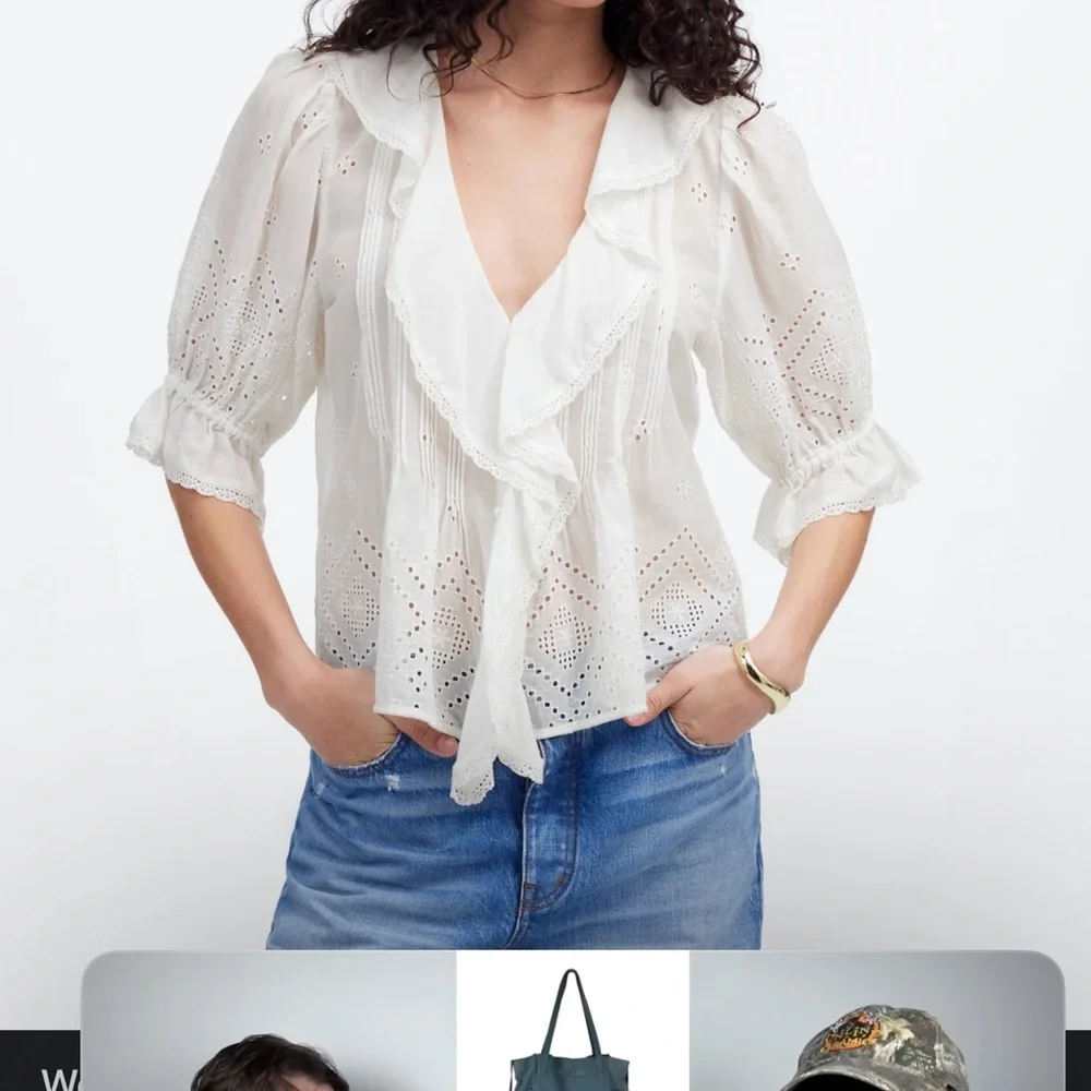 Madewell White Eyelet Ruffle Puffy Sleeve Blouse Top Brand New - Picture 2 of 15